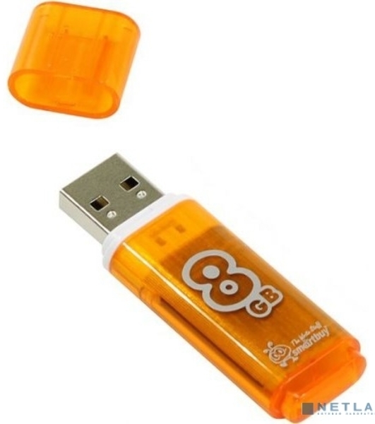 Флешка USB Smartbuy Glossy series Orange (SB8 GbGS-Or), 8Gb, USB 2.0, R/W 25/15, оранжевый