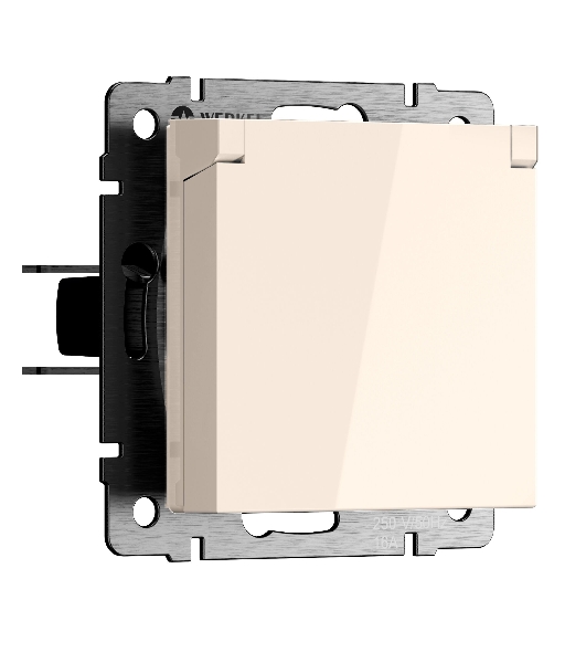 Розетка с заземлением и шторками c крышкой IP44 N (айвори матовый)