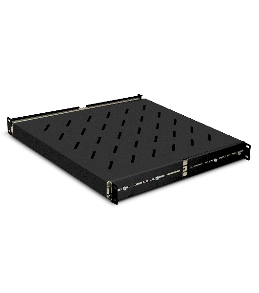 Полка выдвижная 19' ExeGate ECSS-FS800-B (перфорированная, глубина 475мм, крепление 19' 1U, для напольных шкафов и стоек глубиной 800мм/1000мм, нагрузка до 40кг, цвет черный RAL 9004)