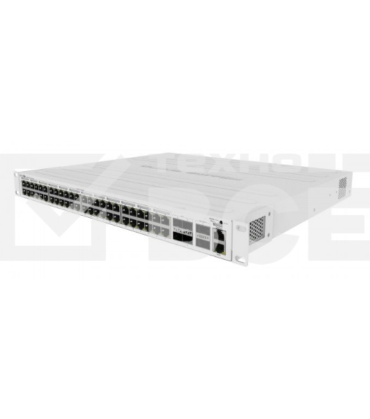 Коммутатор CRS354-48P-4S+2Q+RM Cloud Router Switch 354-48P-4S+2Q+RM with 48 x Gigabit RJ45 LAN (all PoE-out), 4 x 10G SFP+ cages, 2 x 40G QSFP+ cages, RouterOS L5, 1U rackmount enclosure, 750W PSU