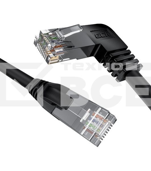 Патч-корд GCR прямой 2.0m UTP кат.5e, черный, левый угол, литой, ethernet high speed, RJ45, T568B, GCR-53151