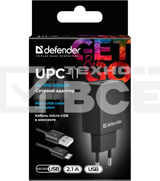 Сетевой адаптер Defender 1xUSB,5V/2.1А, кабель micro-USB (UPC-11)