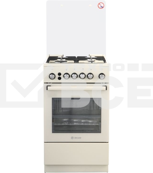 Плита газовая De Luxe 5040.40Г (КР) ЧР-013 бежевый, конфорок 4 газовых, духовка 46 л, 50 см x 85 см x 50 см