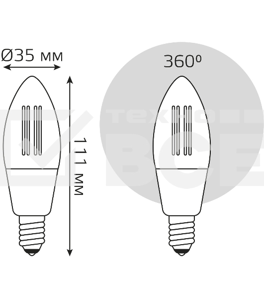 Лампа светодиодная филаментная Gauss Smart Home DIM+CCT E14 C35 4,5 Вт 2000-6500 К 1/10/40
