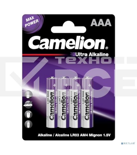 Батарейка Camelion Ultra BL-4 LR03 (LR03-BP4UT, 1.5В) (4шт. в уп-ке)