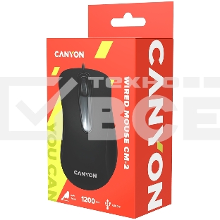 Мышь проводная Canyon CM-2 черный, 800 dpi, USB, кнопки - 3