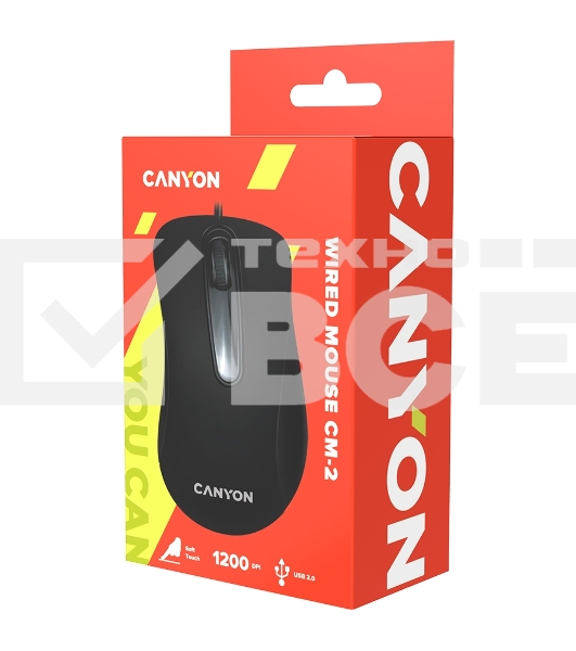 Мышь проводная Canyon CM-2 черный, 800 dpi, USB, кнопки - 3
