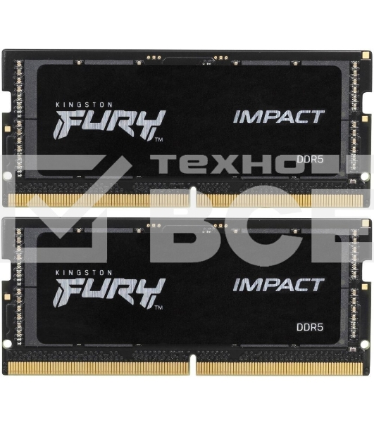 Оперативная память Kingston Fury Impact, DDR5, 32GB (2x16GB), 6400MHz, CL38, SO-DIMM, с радиатором, черный