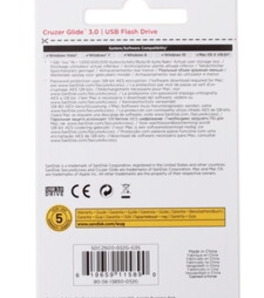 Флешка USB Sandisk CZ600 Cruzer Glide (SDCZ600-032G-G35), 32Gb, USB 3.0, R/W 100/20, черный