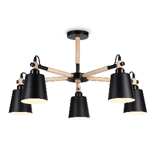 Светильник Ambrella light TR82211/5 BK/LW черный/светлое дерево E27/5 max 40W D780*430