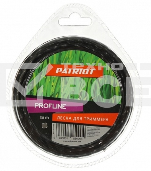 Леска для триммеров PATRIOT Profline D 2,4мм L 15мскрученный квадрат, черный 240-15-5