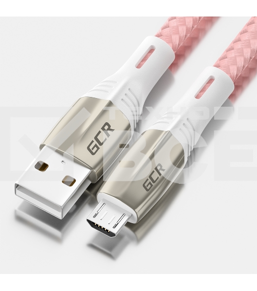 Кабель 1.7m GCR MicroUSB series MERCEDES, PINK NYLON, супер быстрая зарядка, 28/22 AWG, GCR-51955