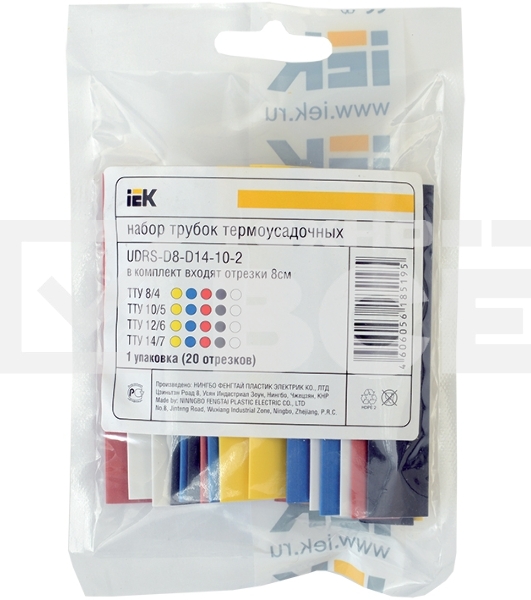 Набор трубок термоусадочных тонкостен. ТТУ 2/1; 4/2; 6/3; 8/4 (ЖЗ; С; К; Ч) 20х8см разноцвет. ИЭК UDRS-D2-D8-10-1