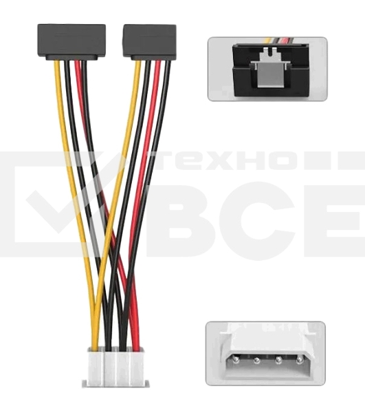 Кабель-переходник питания Vention MOLEX 4pin M / 2 x SATA 15pin F угол 90 - 0.15м KDCBB