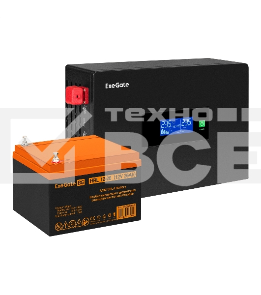 Комплект Источник бесперебойного питания EX295993RUS + батарея 26Aч EX285663RUS 1шт (инвертор, синус, для котла, PF=1, настенный) ExeGate IdealSine SR-1000.LCD.2SH  <1000VA/1000W, чистая синусоида, цветной LCD-дисплей, 2*Schuko, крепление настенное, Black