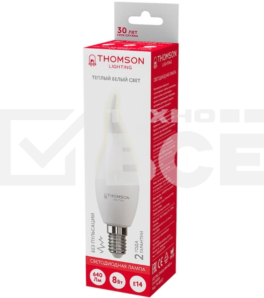 Лампа светодиодная Hiper THOMSON LED TAIL CANDLE 8W 640Lm E14 3000K TH-B2027