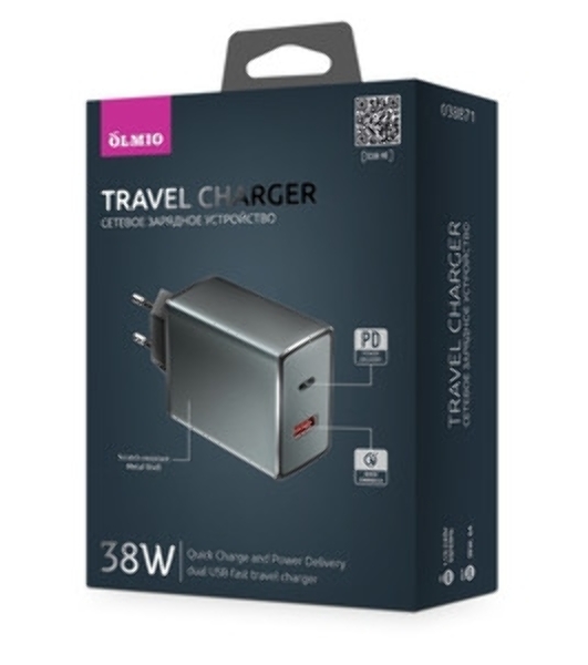 Автомобильное зарядное устройство OLMIO Type-C/USB, 38W, 6A, QuickCharge3.0, PowerDelivery