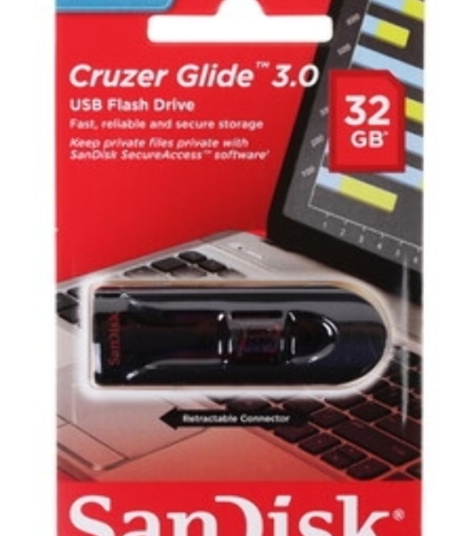 Флешка USB Sandisk CZ600 Cruzer Glide (SDCZ600-032G-G35), 32Gb, USB 3.0, R/W 100/20, черный