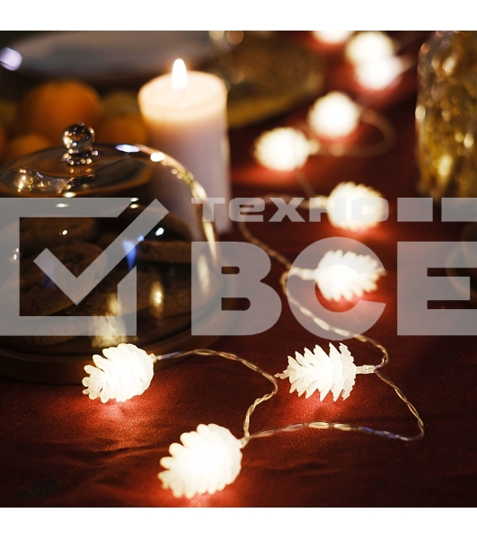 Гирлянда светодиодная «Шишки» 1.5 м, 10 LED, прозрачный ПВХ, цвет свечения теплый белый, 2 х АА (батарейки не в комплекте) NEON-NIGHT