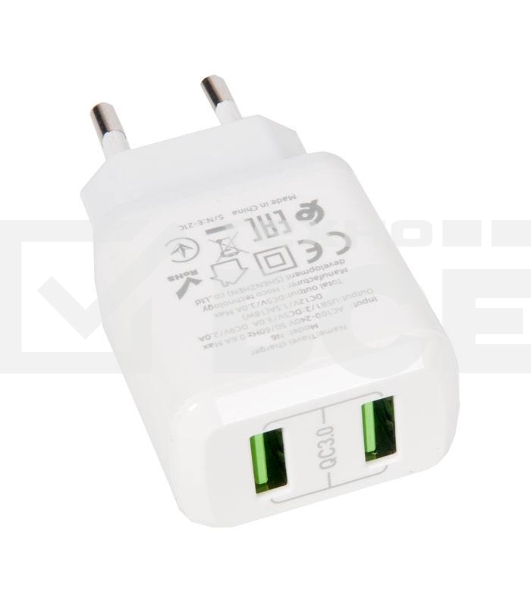 Зарядное устройство HOCO N6 Charmer QC3.0, 18W, два порта USB, 5V, 3.0A, белый
