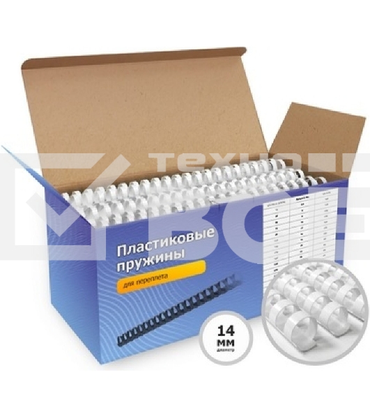 Пружины для переплета пластиковые Heleos d=14мм 90-111 лист A4 белый (100 шт) BCA4-14W