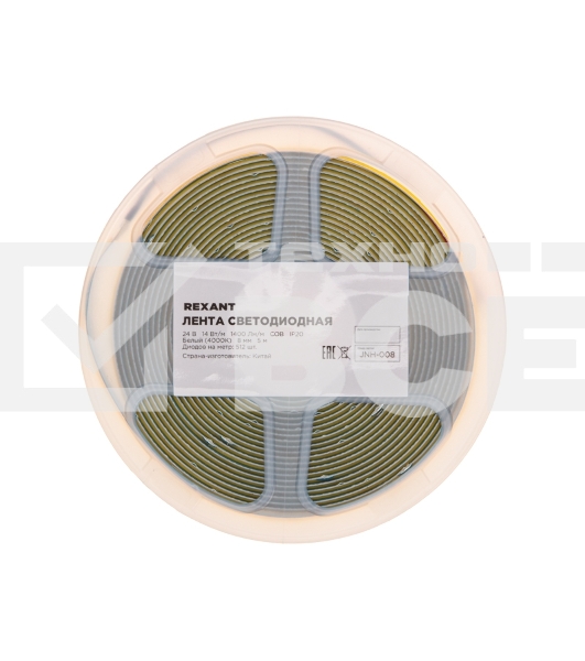 Лента светодиодная 24В, COB 14Вт/м, 512 LED/м, 4000К, 8мм, 5м, IP20 Rexant