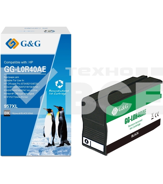 Картридж струйный G&G GG-L0R40AE 957XL черный (73мл) для HP OJ Pro 8734/8210/8720/8724/8725/8726/8727/8736/8740/8743/8744/8746/8747