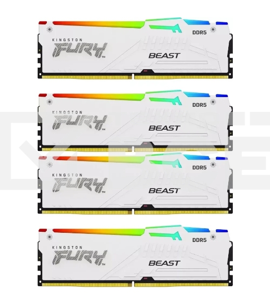Оперативная память Kingston Fury Beast, DDR5, 64GB (4x16GB), 5200MHz, CL40, с радиаторами, RGB, белый
