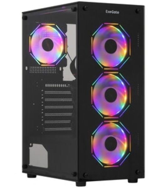 Компьютерный корпус Miditower ExeGate i3 BASE-EVO800 (ATX, БП EVO800RGb с вент. 12 см, с окном, 1хUSB+1хUSB 3.0, аудио, 4 вент. 12см с RGb подсветкой)