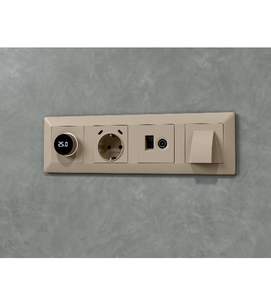 Комплект механизма розетки компьютерной + TV оконечной RJ-45 с автоматической защитной шторкой ALFA Серо-бежевый матовый (AP3725, VM195) MA372510