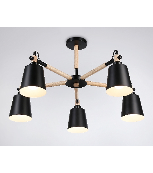 Светильник Ambrella light TR82211/5 BK/LW черный/светлое дерево E27/5 max 40W D780*430