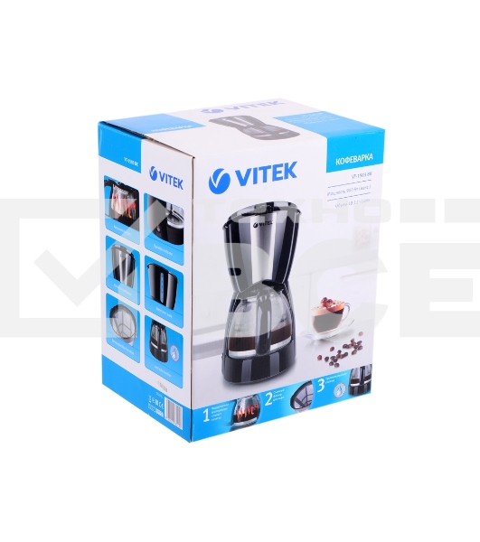 Кофеварка капельная Vitek VT-1503 черный, исп. кофе - молотый, 1.2 л, 900 Вт.