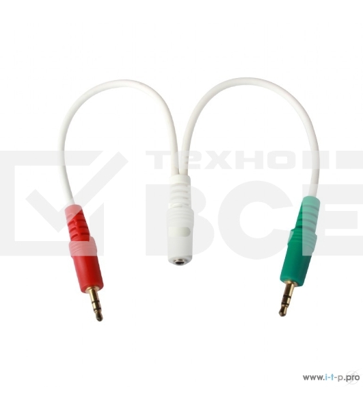 Кабель аудио сигнала Cablexpert, Jack3.5 нушники + 3.5 микрофон-> Jack3.5 4pin, длина 20см, белый