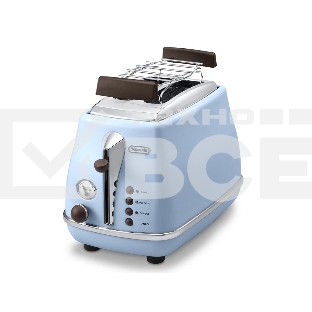 Тостер DeLonghi CTOV 2103.AZ, 900Вт, на 2 тоста, разморозка, обжаривание, решетка для подогрева, поддон, голубой