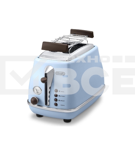 Тостер DeLonghi CTOV 2103.AZ, 900Вт, на 2 тоста, разморозка, обжаривание, решетка для подогрева, поддон, голубой