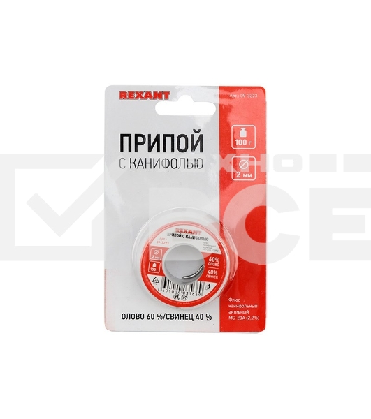 Припой с канифолью 100гр d=2.0мм (Sn60 Pb40 Flux 2.2%) Rexant 09-3223