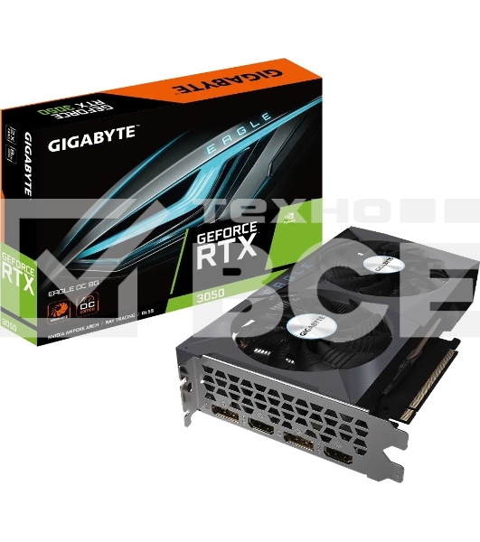 Видеокарта Gigabyte GV-N3050EAGLE OC-8GD PCI-E 4.0 128bit GDDR6 1792/14000 HDMIx2 DPx2 HDCP Ret
