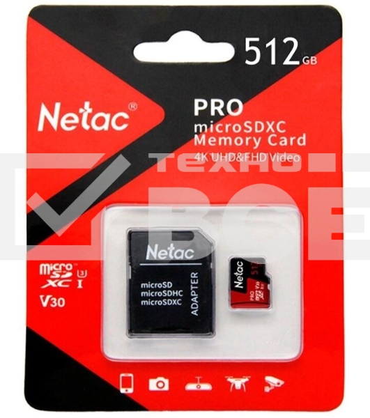 Карта MicroSD card Netac P500 Extreme Pro 512GB, retail version w/SD adapter