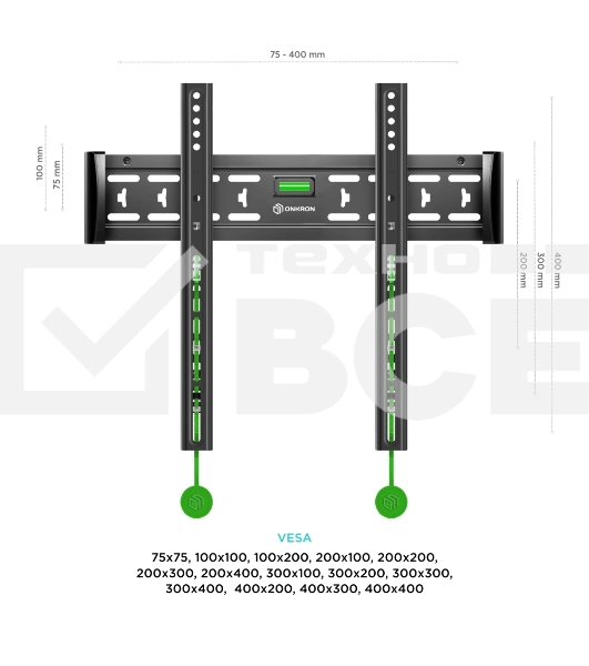 Кронштейн ONKRON FM5 / 32-55'' макс 400*400 наклон 0º от стены: 29мм макс вес 56,8кг