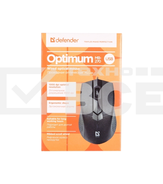 Мышь проводная Defender Optimum MB-270 черный, 1000 dpi, USB, кнопки - 3