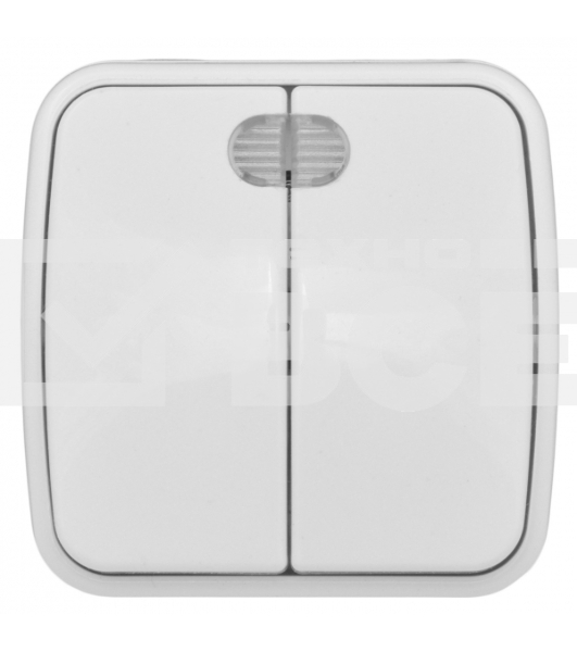 Выключатель 2-клавишный ОП 10А с индикатором белый EKF Basic Минск