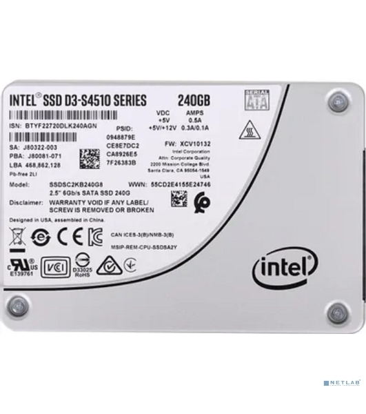 Накопитель SSD Intel D3-S4510 Series, 240GB, SATA III, 2.5', R/W 560/280