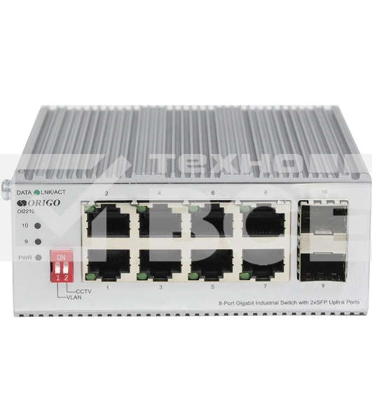 Коммутатор ORIGO Unmanaged Industrial Switch 8x1000Base-T, 2x1000Base-X SFP, Surge 4KV, -40 to 75°C