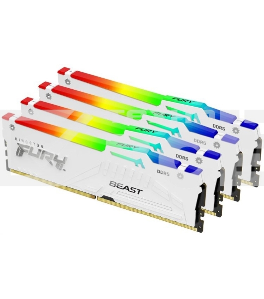 Оперативная память Kingston Fury Beast, DDR5, 64GB (4x16GB), 5200MHz, CL40, с радиаторами, RGB, белый