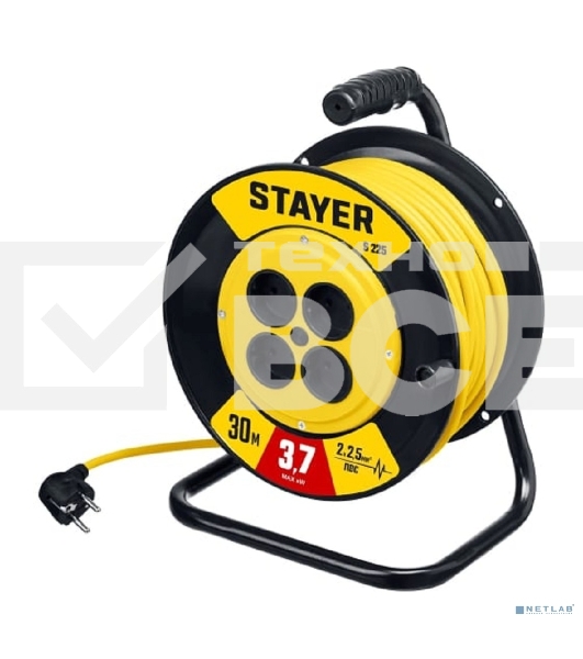 Силовой удлинитель на катушке STAYER ПВС 2х2.5 30м 3750Вт, S 225