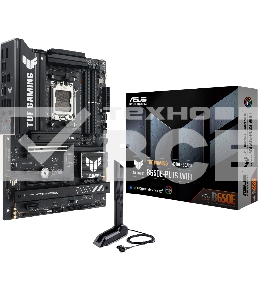 Материнская плата ASUS TUF GAMING B650E-PLUS WIFI, AM5, AMD B650, 4xDDR5, 4xSATA, 3xM.2, 1xPCIe 5.0 x16, 1xPCIe 4.0 x4, 2xPCIe 4.0 x1, 1xDisplayPort, 1xHDMI, 1x2.5Gb LAN, Wi-Fi 6E, Bluetooth 5.3, 1xUSB-C 20Gbps, 3xUSB-A 10Gbps, 6xUSB-A 2.0, 5x3.5 мм, 7.1,