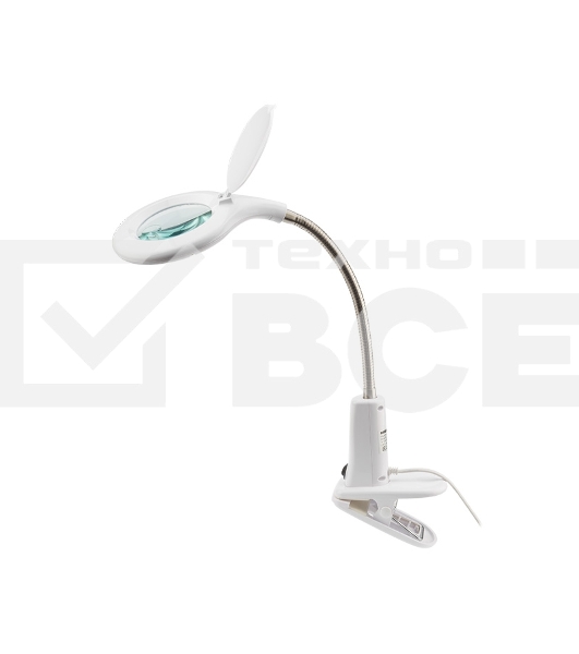 Лупа настольная 3D+12D Rexant с подсветкой 60 LED, прищепка, белая
