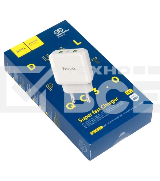 Зарядное устройство HOCO N6 Charmer QC3.0, 18W, два порта USB, 5V, 3.0A, белый