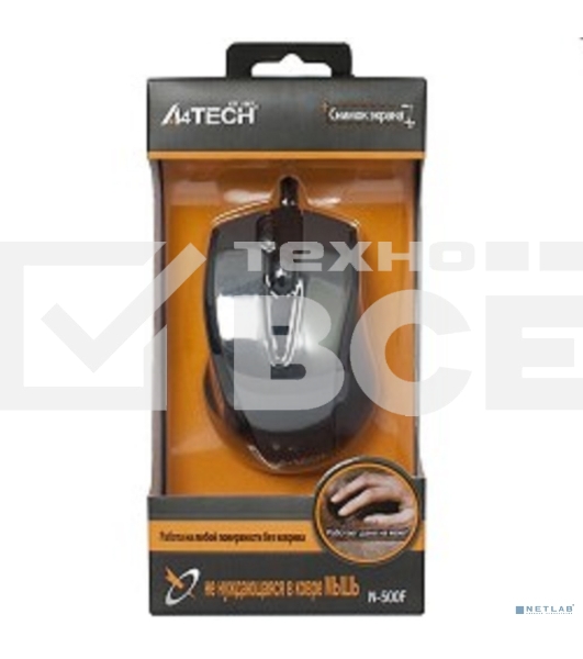 Мышь проводная A4Tech N-500F серый глянец/черный, 1200 dpi, USB, кнопки - 4