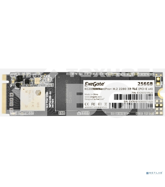 Накопитель SSD ExeGate NextPro+ KC2000TP256, 256Gb, M.2 2280, PCIe 3.0 x4, NVMe, R/W 1500/900